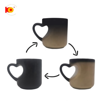 New arrived heart shape Black Glossy Changing Color sublimation Mugs